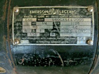 Vintage Emerson Electric 1/4 HP Motor Type S,  115 Volts,  4.  0 Amps,  1725 RPM 2