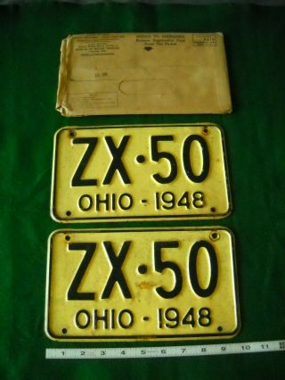 Vintage 1948 Ohio License Plates Matching Pair Zx - 50 Envelope Ratrod