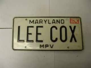1986 86 Maryland Md License Plate Vanity Lee Cox Mpv Natural Sticker