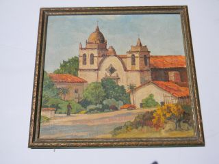 California Mission Oil Painting San Carlos Borromeo Carmel Monterey Bay Vintage