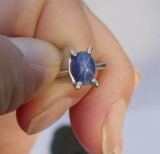 Vintage Ladies 10k White Gold Light Blue Star Sapphire Cabochon Ring - Size 8.  25