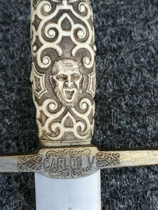 Antique Spain Toledo Carlos - V Sword Of Medieval Crusader Knight Ornate Handle