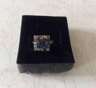 Vintage Art Deco Silver And Sapphire Ring Size J