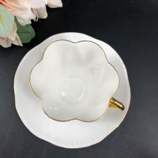 Vintage Shelley White and Gold Teacup and Saucer Scalloped Textured Classic Exc 3