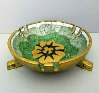 Salvador Teran Green Mosaic Ashtray Brass Mid Century Modern Mcm Mexican Vintage