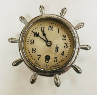 Chelsea Vintage Ship Wheel Marine Nautical Clock Barometer Desk Set From 1950s