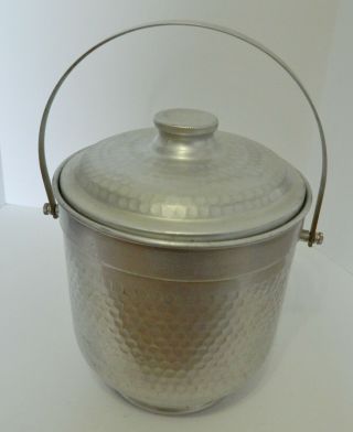 Nasco Italy Mid Century Vintage Hammered Aluminum Lined Ice Bucket With Lid