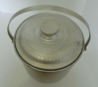 Nasco Italy Mid Century Vintage Hammered Aluminum Lined Ice Bucket with Lid 2