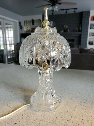 Vintage Crystal Cut Glass Small Boudoir Table Lamp With Matching Shade 11 " Tall