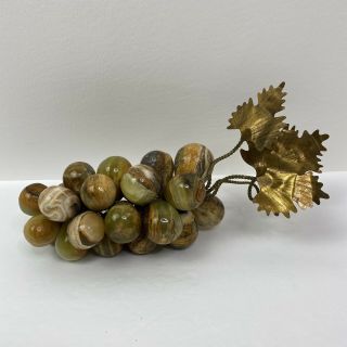 Vintage Amber Green Onyx Stone Grapes Brass Leaves Morita Gil Chile Mid Century