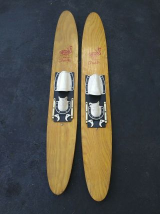 Vintage Atlas 360 Trixster Water Trick Skis Pair 44” Long Wooden Antique