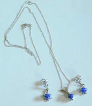 Vintage Scalle 14k White Gold Blue Star Sapphire Necklace & Earrings