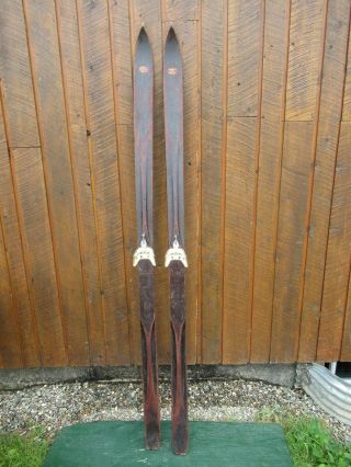 Antique Skis 76 " Long With Old Patina Finish,  Signed Viking