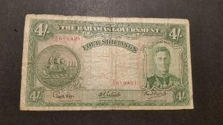The Bahamas,  Four Shillings Vintage Bank Note.  1936