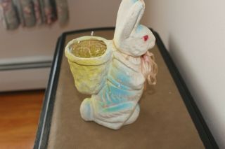 Vintage Paper Mache Easter Bunny Rabbit W/basket 9 " Blue Accent Red Eys