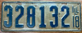 Looking 1918 Illinois Rear License Plate 328132 Rich Patina