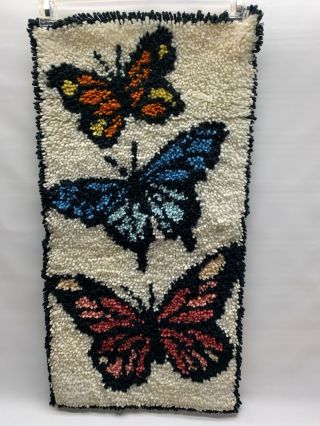 Butterfly Latch Hook Rug Wall Hanging Complete 15 X 29 Vintage