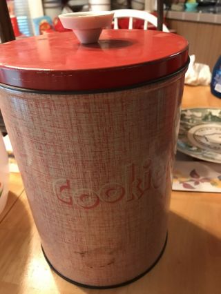 Vintage Nesco Metal Red & White Cookie Tin Canister