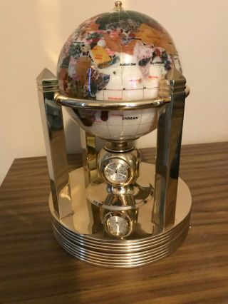 Kalifano Executive Mother Of Pearl Gemstone Globe With 3 Clocks And Thermometer