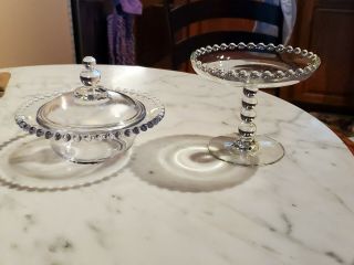 Vintage Clear Crystal Pressed Glass Compote & Covered Candy Dish