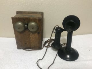Antique Telephone Stromberg Carlson Oak Wood Box Hand Crank Ringer Box
