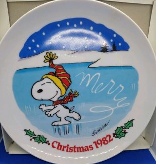 Vtg 1982 Snoopy Peanuts Christmas Plate Schmid Ltd Ed Ex Cond Orig Box (c4)