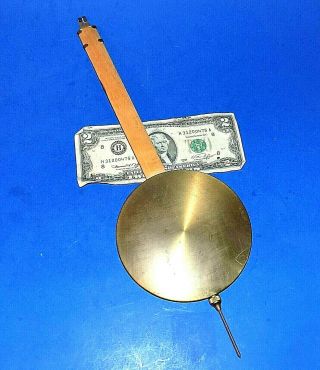Vintage 4 5/8 " Dia.  Clock Brass Pendulum On 14 " Wood Stick Leader