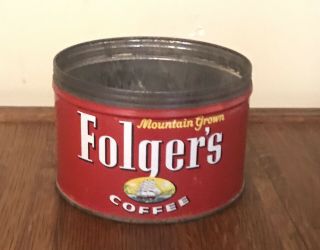 Vintage 1959 Folgers Coffee Tin Can,  Mountain Grown Ground,  Sailing Ship,  No Top