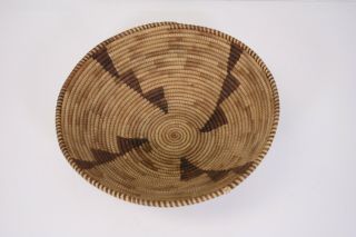 Native Amer Pima Woven Grass Coil Basket Pattern Bowl 14 " Vtg Antique Geometric