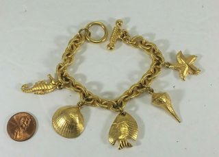 Gr8testates Vintage Signed Ben Amun Gold Shell Fish Seahorse Charm Bracelet