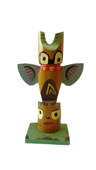 American Indian Totem Pole Handcrafted Wooden Vintage Souvenir Handmade