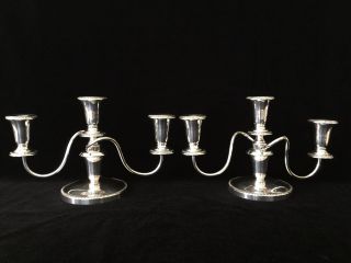 Pair Vintage Sheffield Georgian Silver Plate 3 Light Candle Holders Candelabra