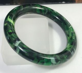Vtg End Of Day Green Spinach Marbled Lucite Translucent Tube Bangle Bracelet