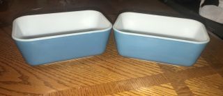 2 Vintage Pyrex Blue Turquoise Refrigerator Dishes 502