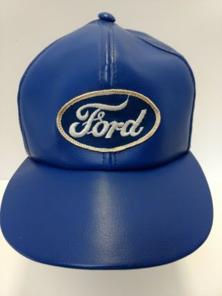 Rare Vintage Ford Motor Trucker Hat Cap With Ford Patch Snapback Blue Vinyl