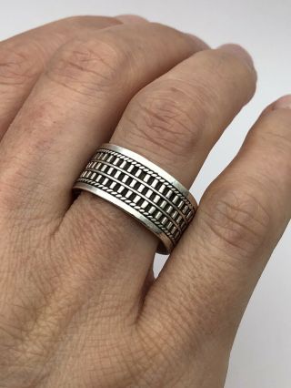 Vintage 925 Sterling Silver Band Ring Handmade Size 10.  5 (4.  6 Grams