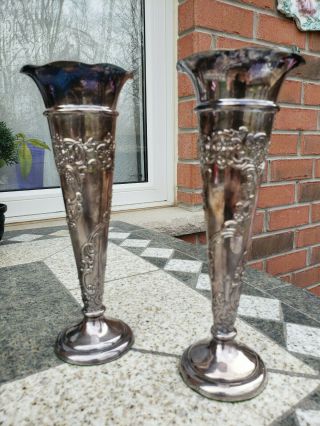 2 Matched Sterling Silver Vases,  William Comyns,  Hallmarked 1912 London