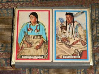Rare: Great Northern Railway Blackfeet Indian Playing Cards 2 Decks 1930s - 1940s