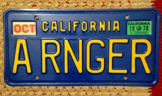 California Blue Vanity License Plate A Ranger Fire Forest United States Army Ca