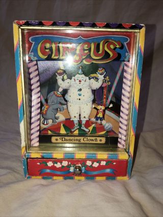 Vintage Circus Dancing Clown Music Trinket Box With Drawer Made In Japan