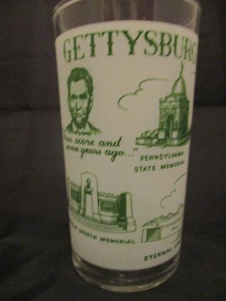 Vintage Gettysburg National Shrine Souvenir Glass Pennsylvania State - Green