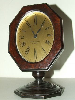 Antique 1920 ' s SETH THOMAS Art Deco Mahogany Octagon Pedestal Base Desk Clock 2