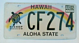 Hawaii Rainbow Graphic Bishop Museum Turtle License Plate " Cf 274 " Hi Aloha