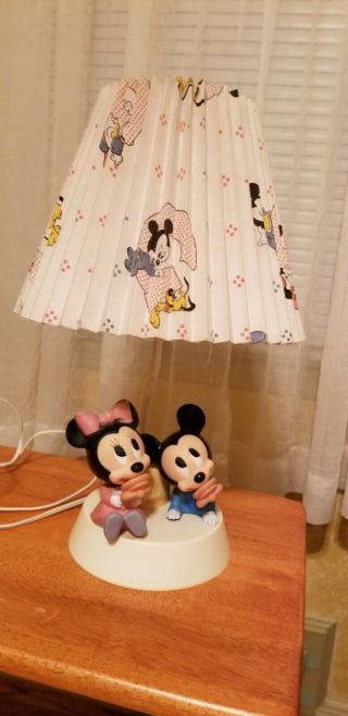 Vintage 1984 Baby Minnie & Mickey Mouse Lamp With Night Light Shade