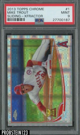 2013 Topps Chrome X - Fractor 1 Mike Trout Sliding Angels Psa 9