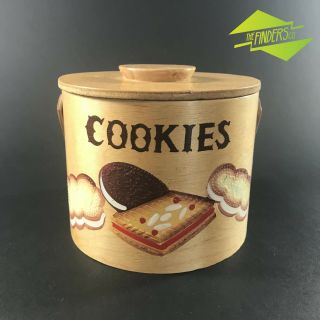 Fun Kitch Retro Japanese Wooden Cookies Jar Barrel Hand Painted Vintage