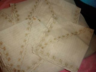 Pretty Vintage Table Cloth,  With Gold Thread Embroidery,  84 X 104 6 Napkins