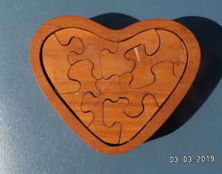 Three (3) Vintage 8 Pc Wood Heart Shaped Puzzles In A Heart Shaped Box - - L@@k