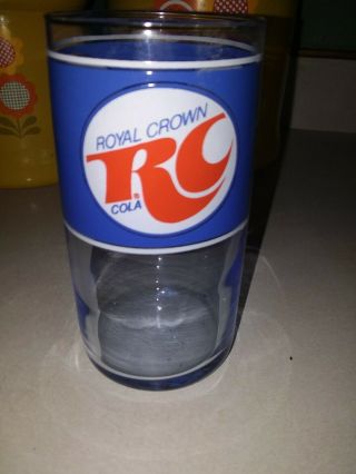 Vintage Rc Royal Crown Cola Drinking Glass Soda Pop Decor Blue 5 " Tall