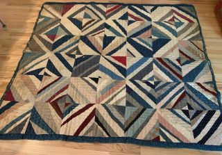 Stunning Antique Hand Made Hand Quilted Crazy Patch Work Heavy Quilted 66 X 72”